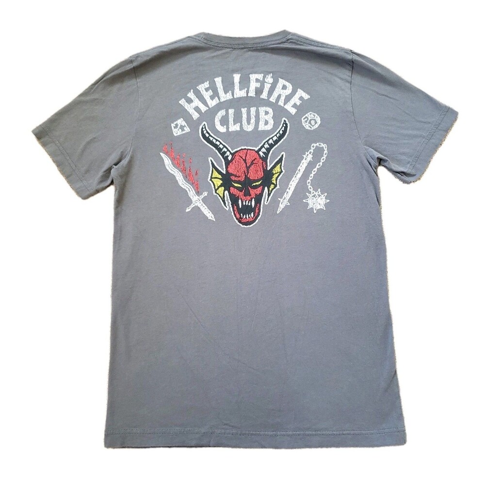 Stranger Things Hellfire Club Size Medium Mens Gray Double Side T-Shirt Netflix